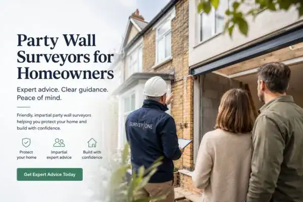 Image of couple with Party wall survey from Survey One Sidcup